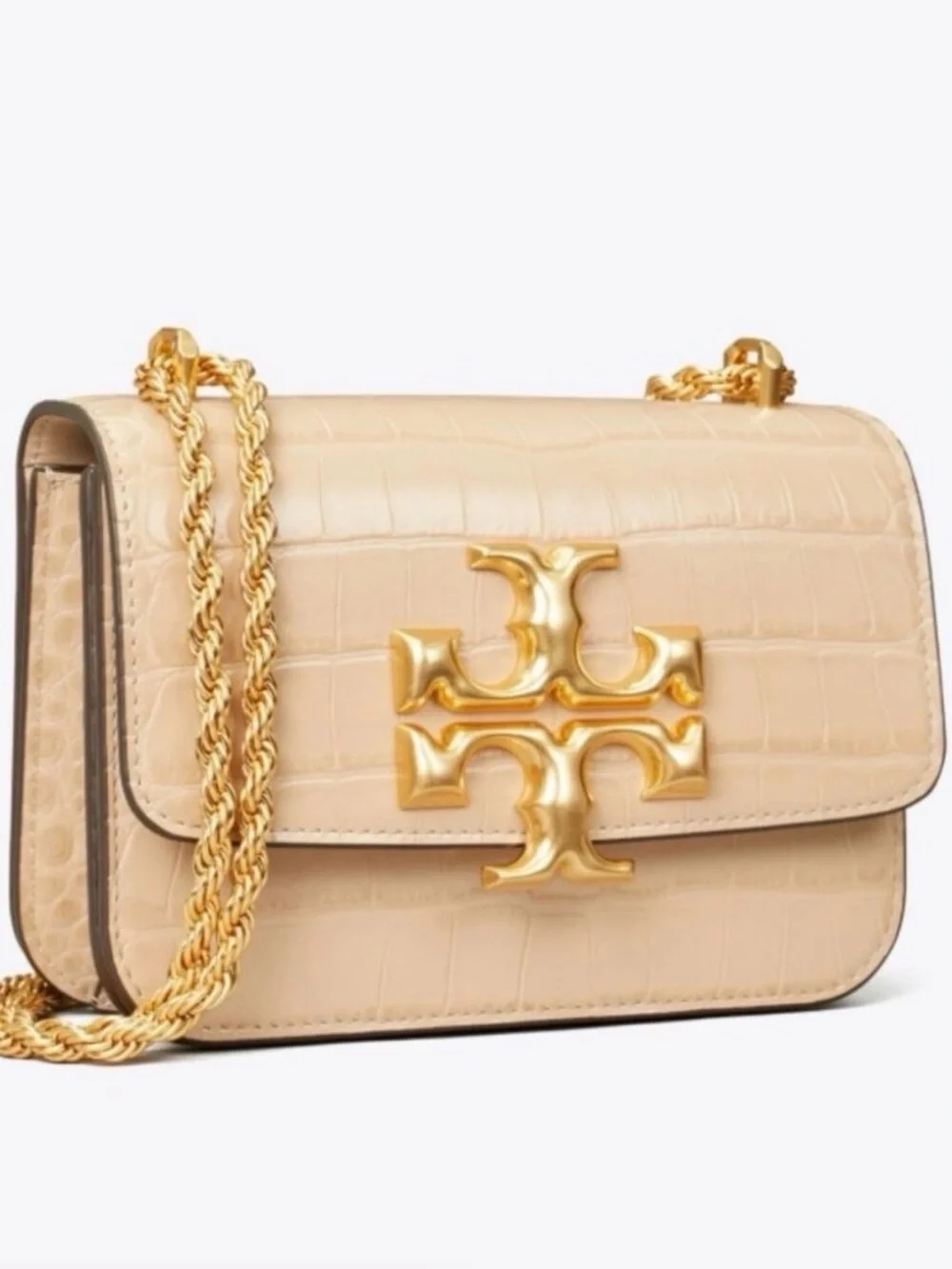 Tory Burch Eleanor Small Cream Croc-Embossed Convertible shoulder Bag